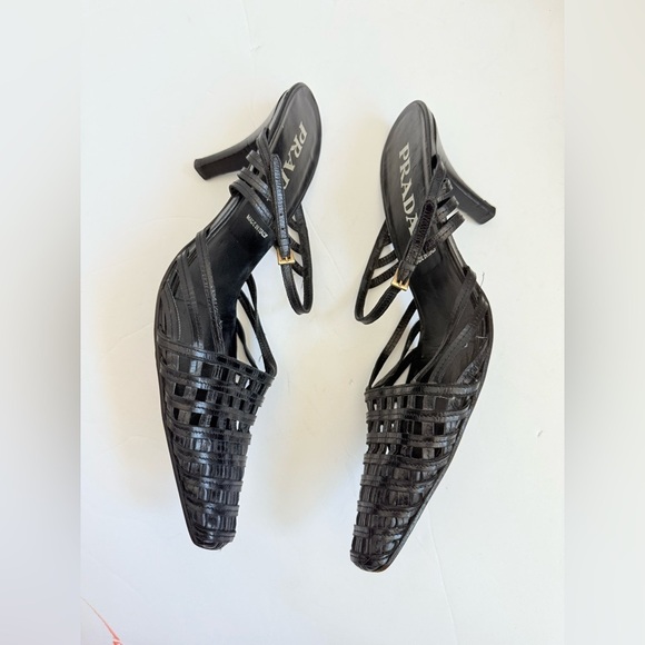 Prada Vintage Black Leather Caged Strappy Elongated toe pumps EU 40 - Picture 3 of 8